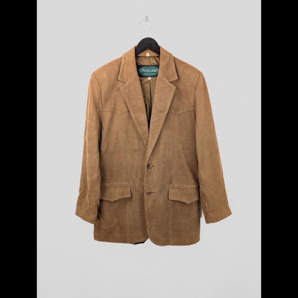 OVERLAND Men's Sz US 40 L Brown Nubuck Leather Blazer Jacket